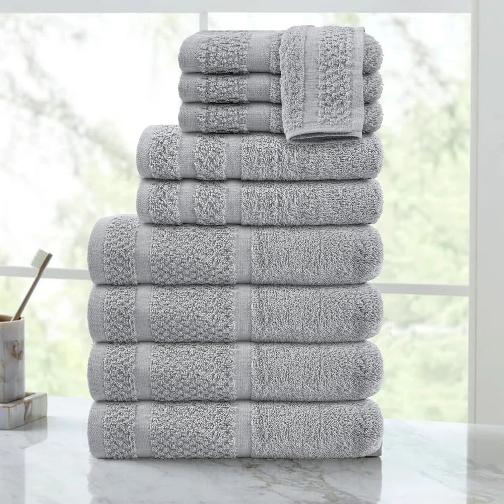 10-Piece Cotton Towel Set – Soft, Absorbent & Quick-Dry, Grey