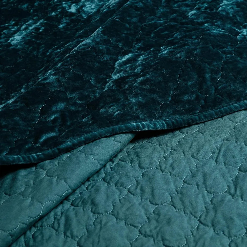 Luxurious Crushed Velvet Diamond-Stitch Quilt Set – Soft Modern Bedding for King/Cal King