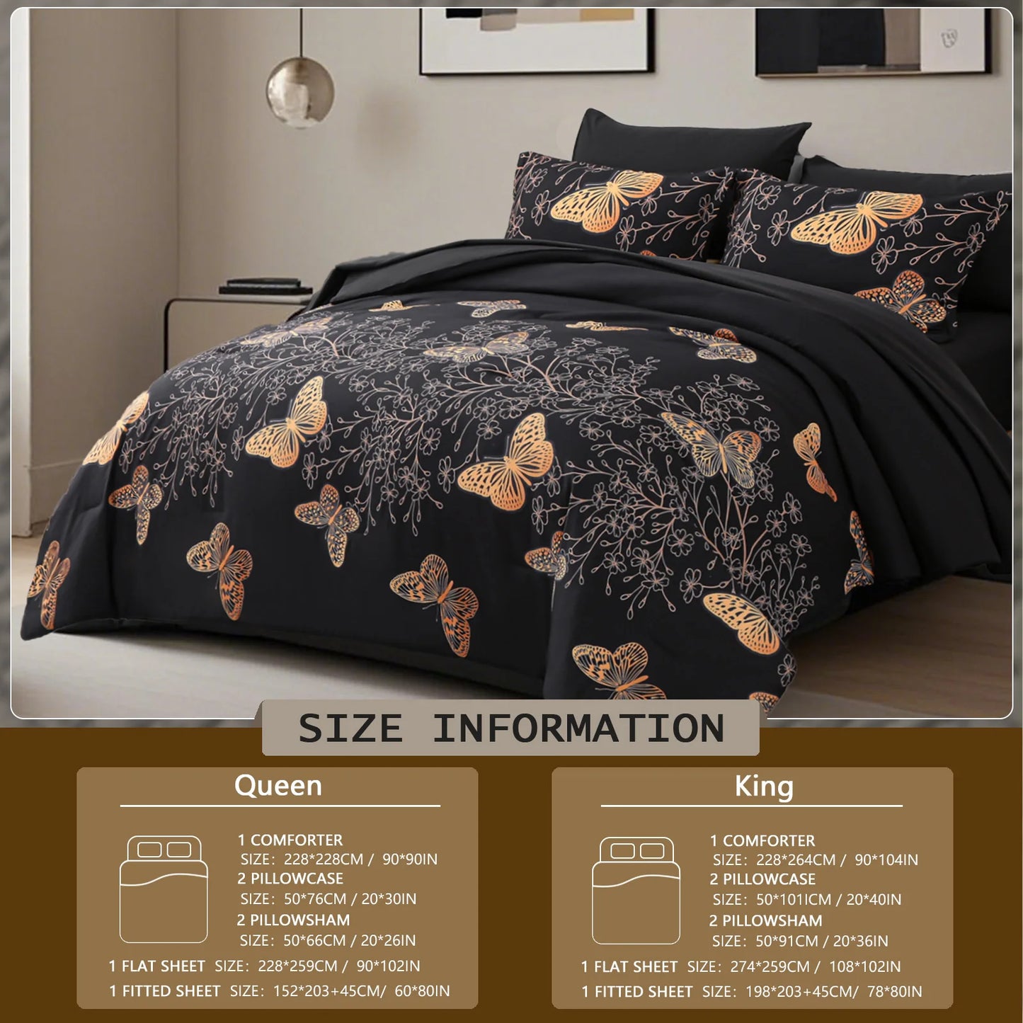 Luxury Gold Foil Bedding Set – 7-Piece Ultra-Soft Microfiber Comforter Set