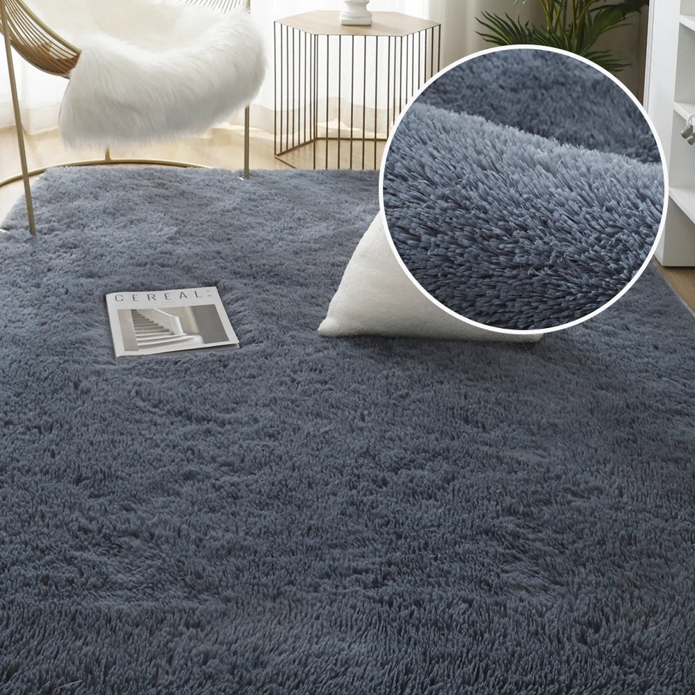 Gray Plush Area Rug – Soft Velvet Carpet with Anti-Slip Backing
