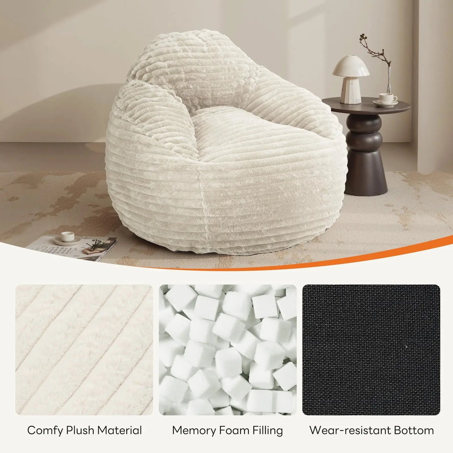 Ergonomic 39" Plush Bean Bag Chair – Memory Foam Gaming & Lounge Sofa for Living Room