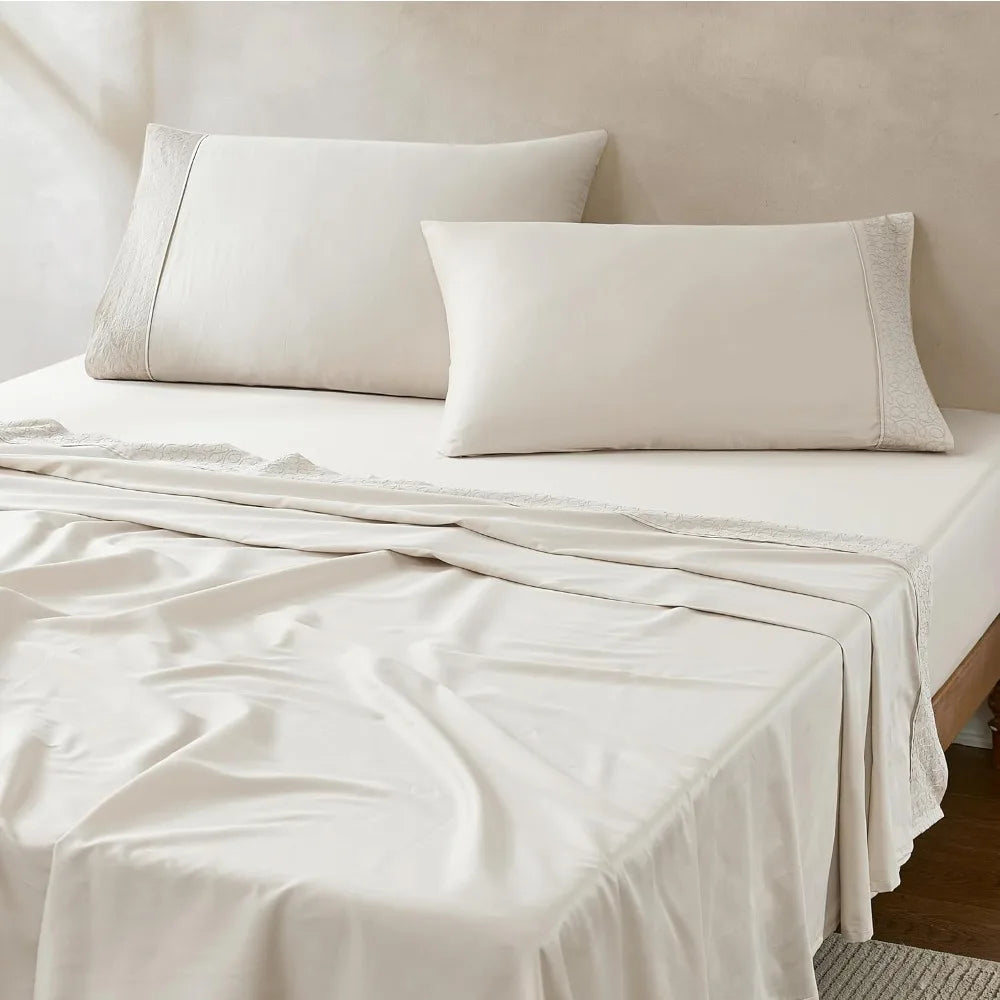 Chuks Collins x Home 4-Piece Queen Sheet Set – 100% Cotton, Cream