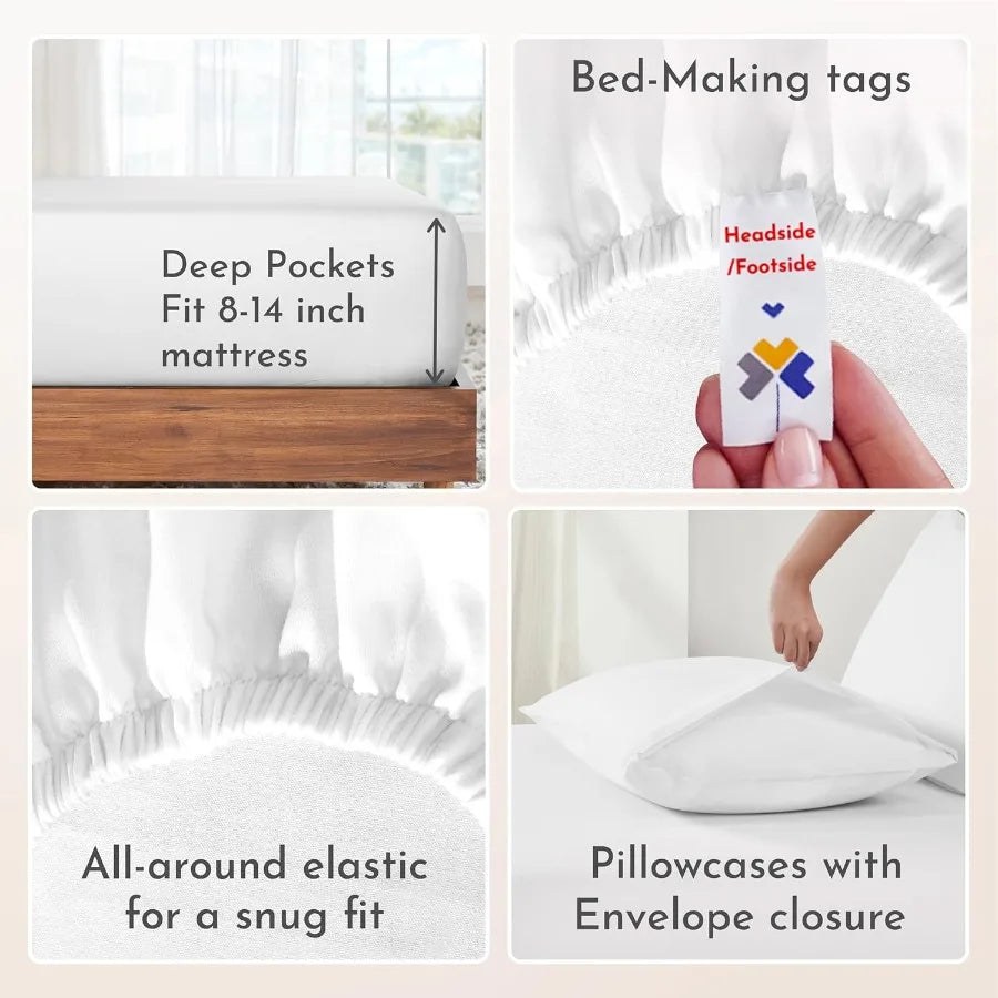 Queen Cotton Sheet Set – Soft, Breathable & Cooling 100% Cotton 🛏️🌿
