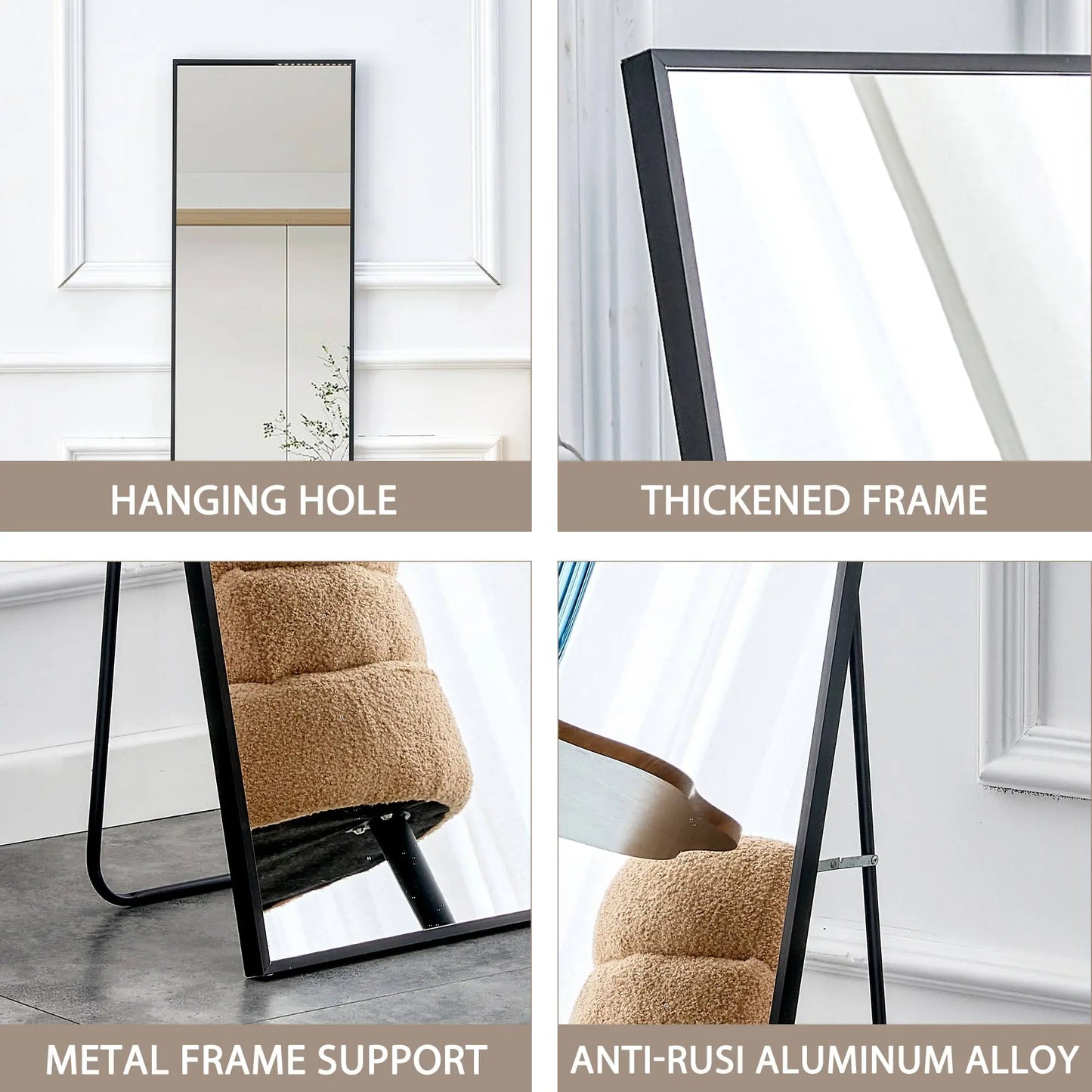 Generation 4 Aluminum Alloy Full Body Mirror – Wall Mounted & Floor Standing