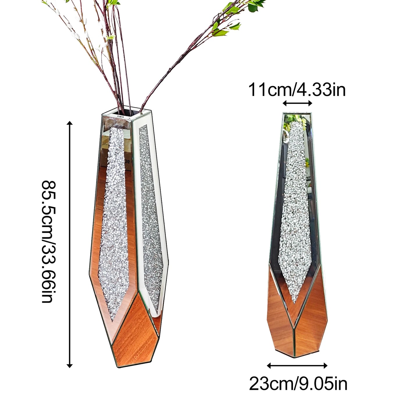 Tall Crushed Diamond Floor Mirror Vase – Modern Crystal Glass Centerpiece