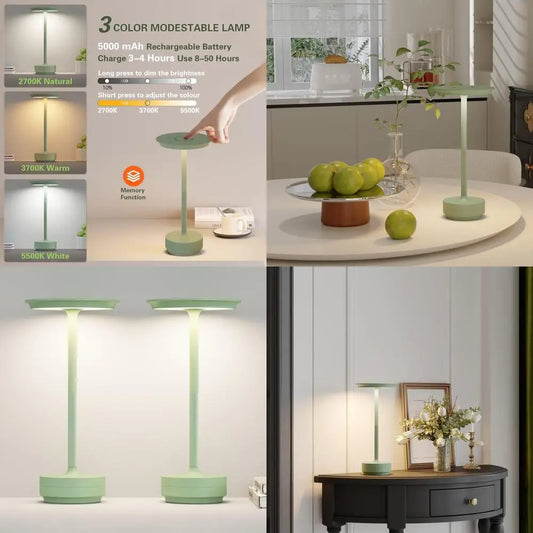 Rechargeable Cordless LED Table Lamp – Waterproof, 3-Color Dimmable, 5000mAh Battery