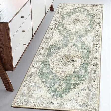 Large 8x10 Bohemian Area Rug – Soft Blue Washable Living Room Carpet with Non-Slip Abstract Design