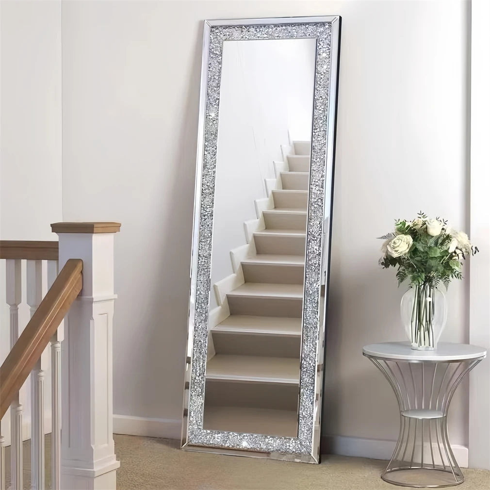 Large Diamond Decorative Wall Mirror – Crushed Crystal Full-Length Design