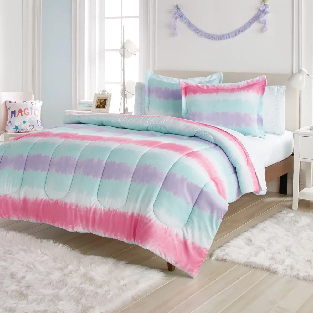 Tie Dye Stripe Twin 5-Piece Comforter Set Soft Reversible Microfiber Bedding for Kids(Twin)