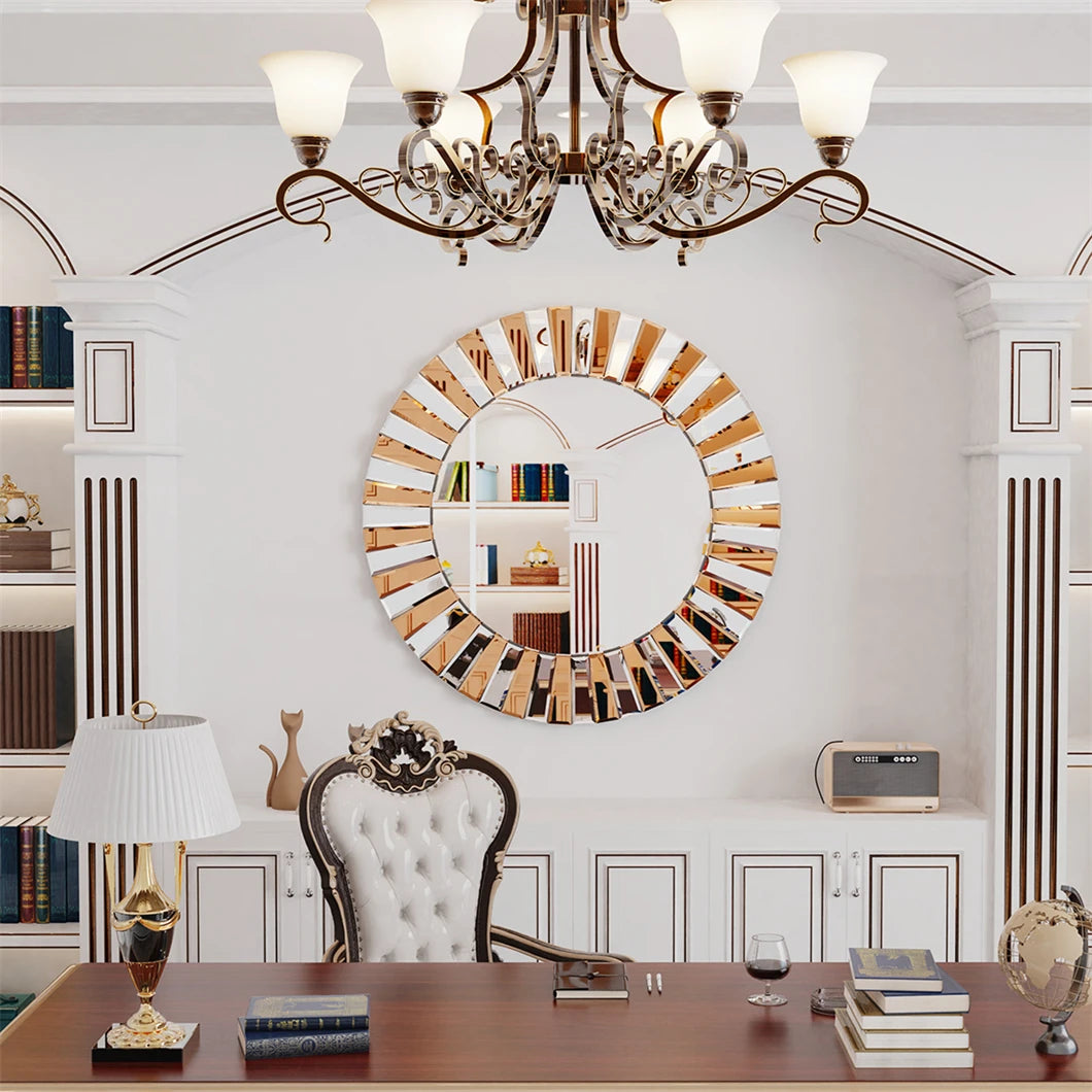 XL Round Wall Accent Mirror – 60cm or 80cm Sunburst Decorative Mirror for Entryway, Hallway, Bathroom, or Living Room