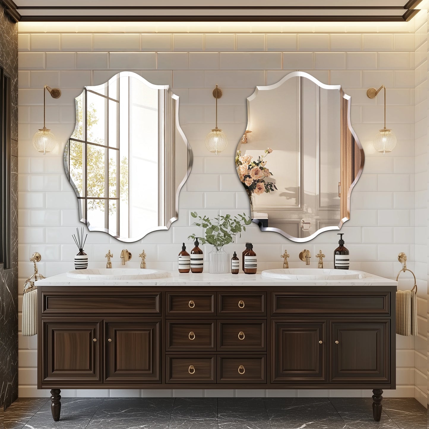 Wisfor Frameless Scalloped Wall Mirror – Irregular Beveled Edge Silver Glass for Bathroom, Living Room, Vanity, or Bedroom