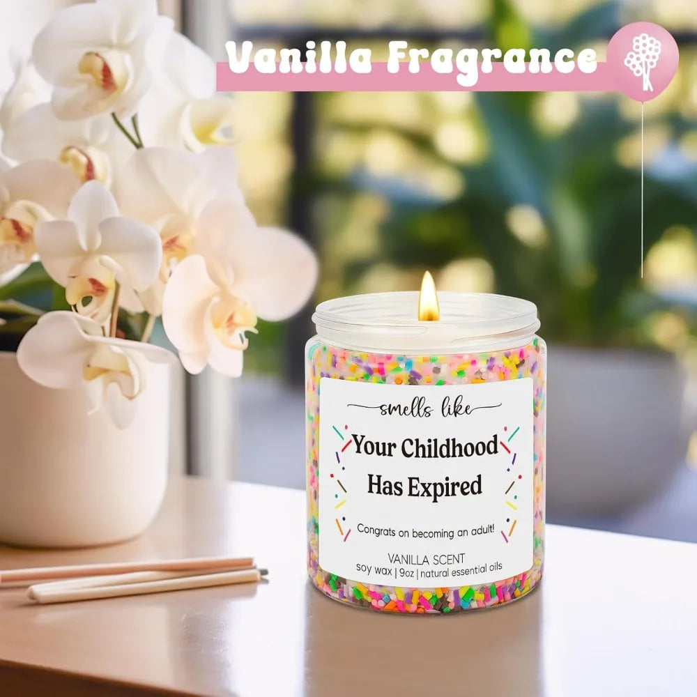 🎂 Funny 18th Birthday Candle – “Smells Like Your Childhood Has Expired” Vanilla Scented Gift for Girls & Boys (9oz)