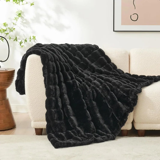 Black Faux Fur Throw Blanket – 60x80 Inches, Cozy & Plush