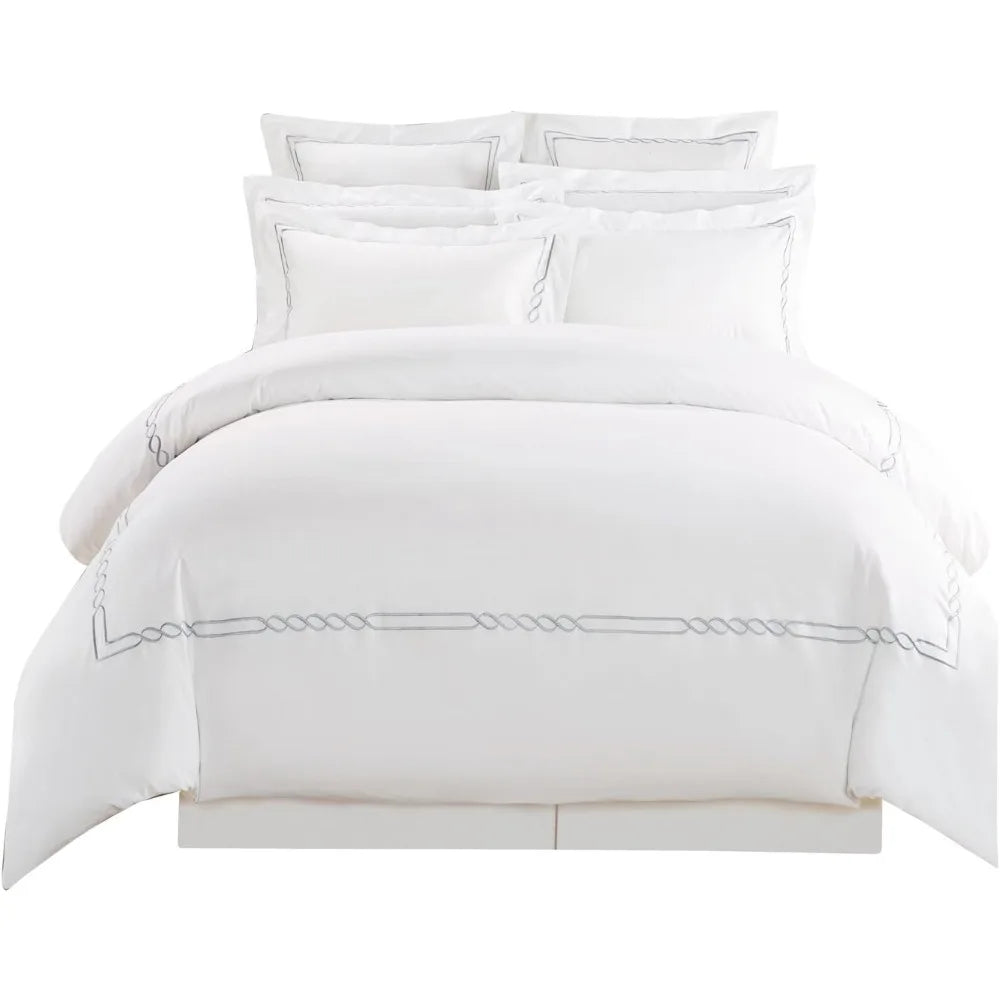 White Bordered 100% Cotton Duvet Cover Set – Full/Queen Size | Soft, Breathable, and Elegant Bedding