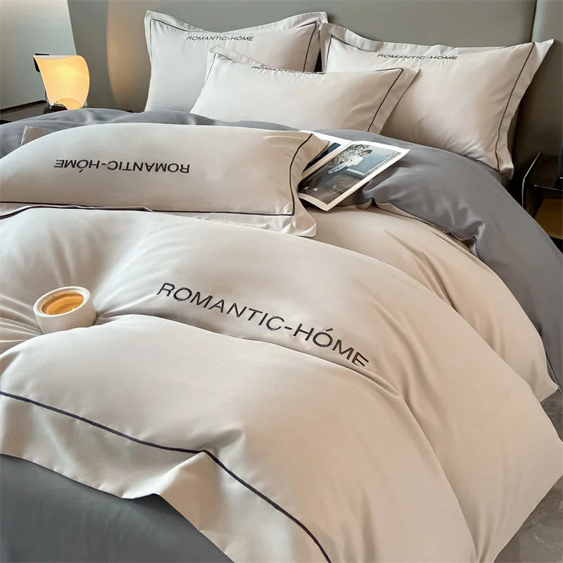 Cotton Bedding Set – Duvet Cover, Bed Sheet & Pillowcases, Solid Color