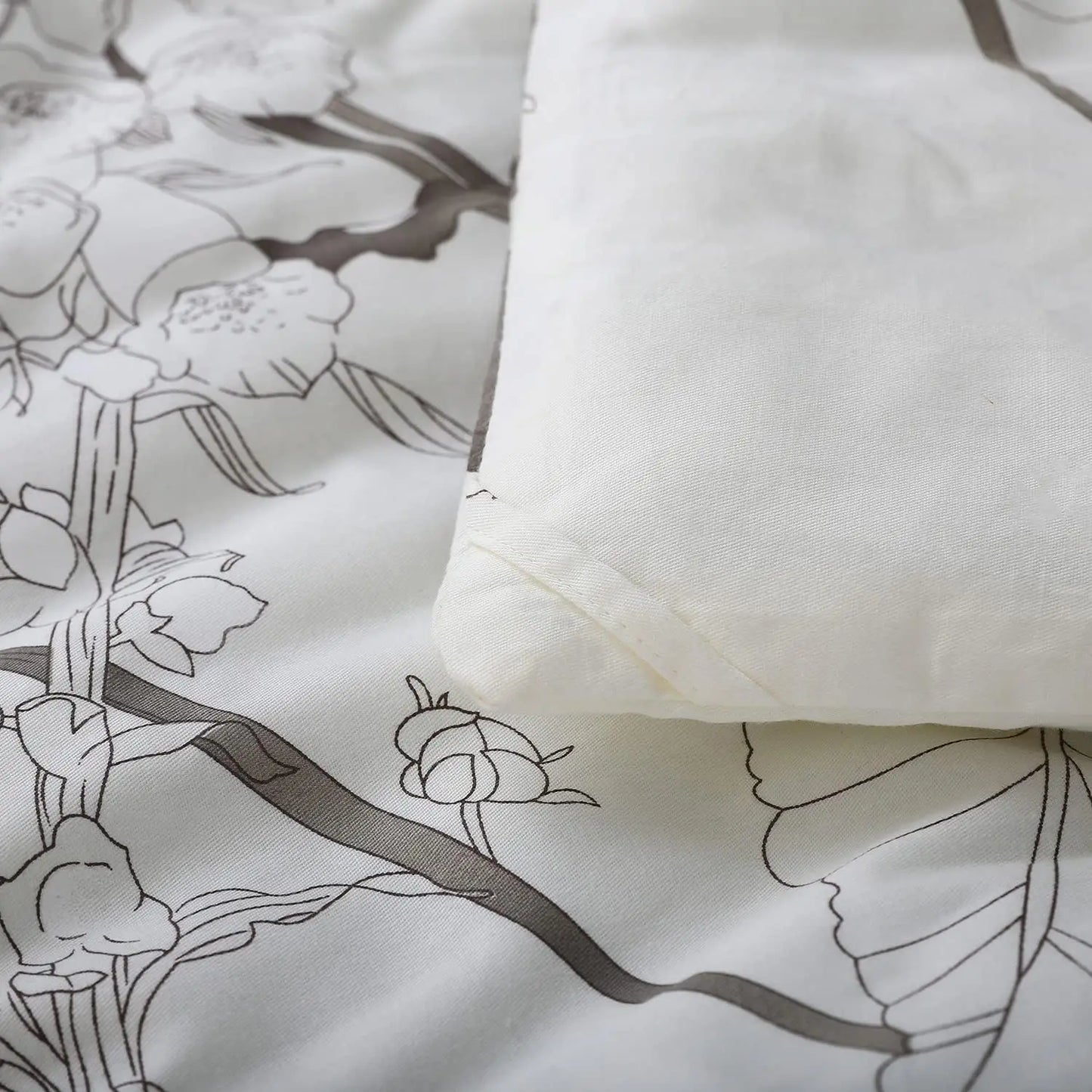 Floral Cotton Comforter Set – 600 Thread Count Down Alternative Bedding with Botanical Branch Design