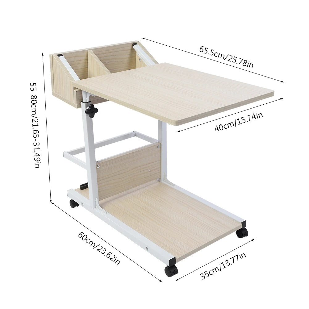 Portable Laptop Desk with Wheels and Storage Drawer Adjustable Bed Sofa and Snack Table