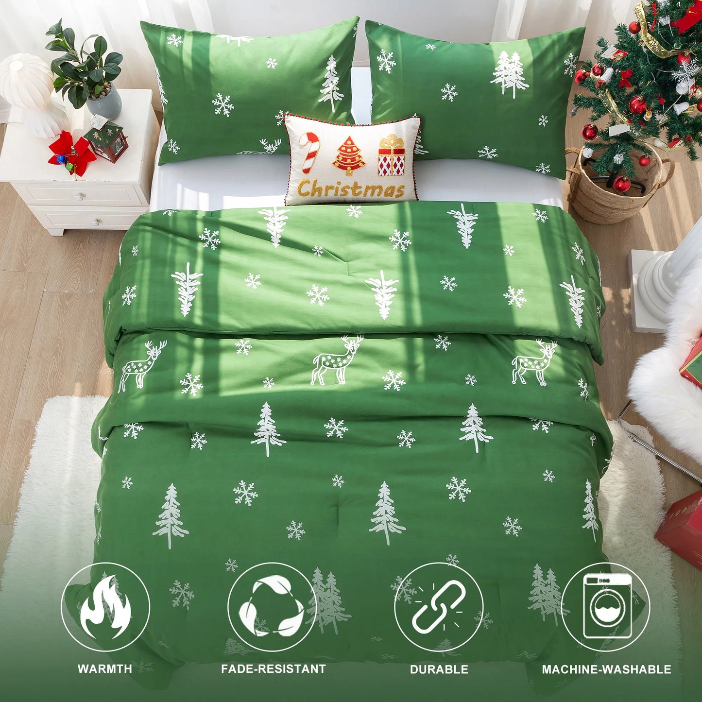 Soft Polycotton Christmas Comforter Set – Christmas Tree & Snowflake