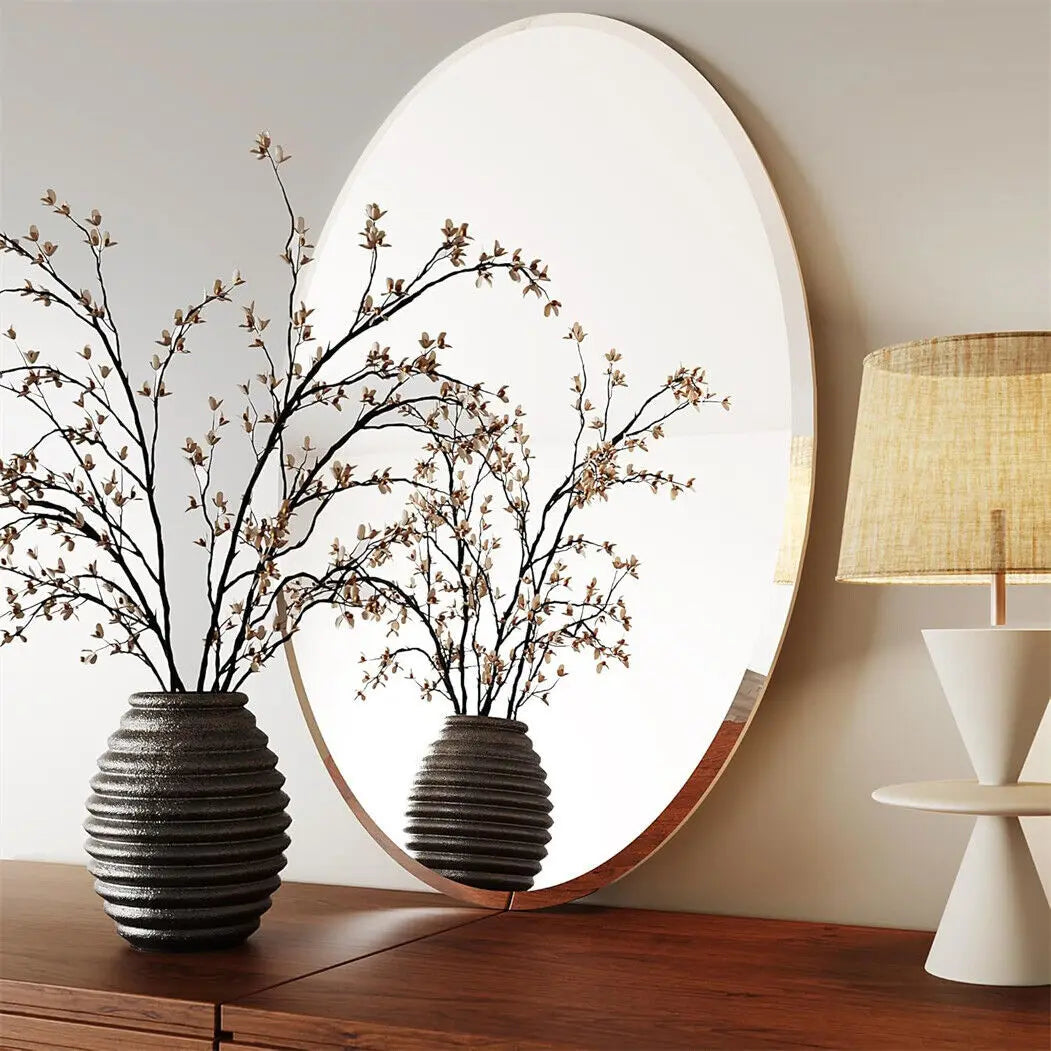 Frameless Oval Wall Mirror with Beveled Silver Edge – High-Definition Elliptical Vanity Mirror for Bathroom, Bedroom & Living Room