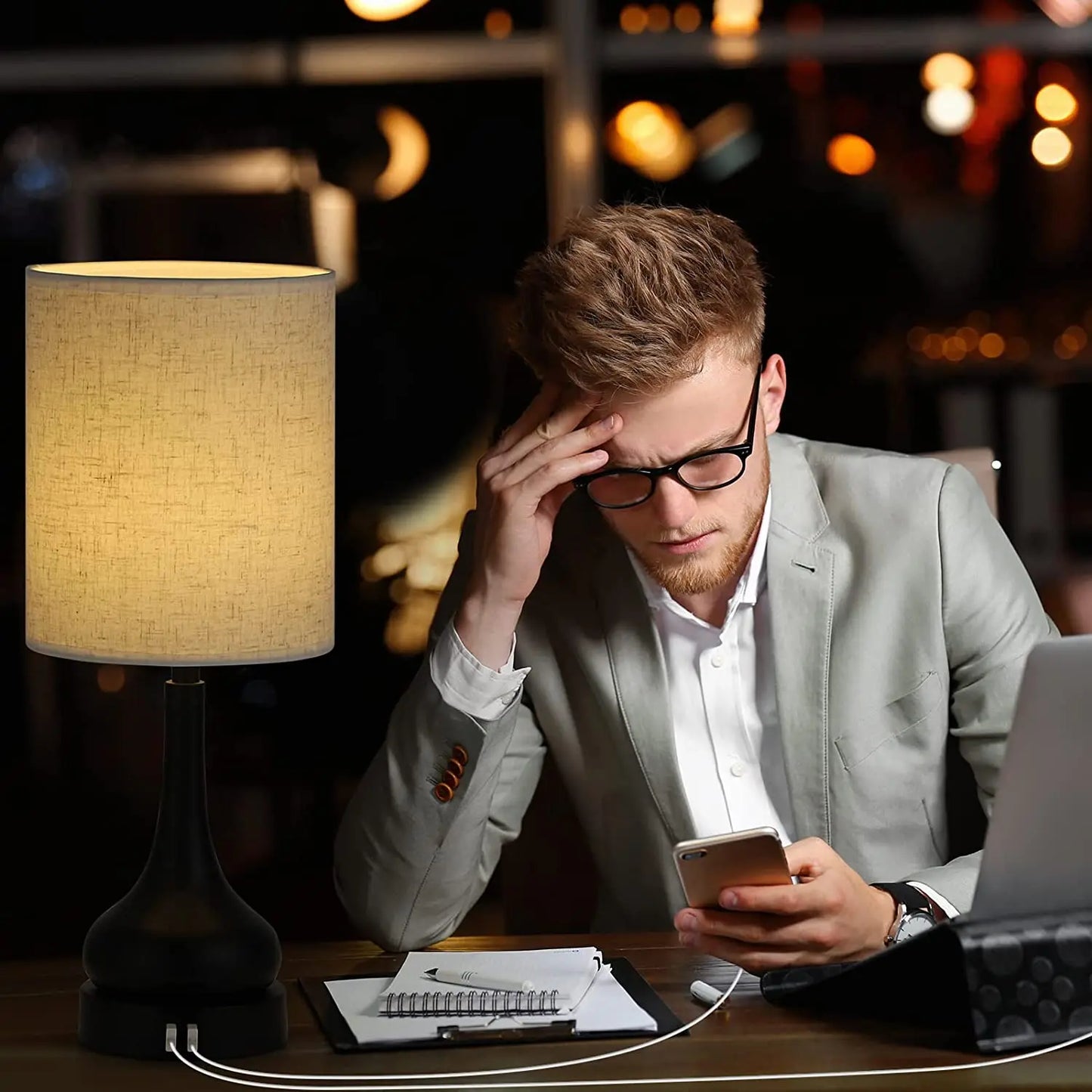 Set of 2 Touch Control Bedside Table Lamps – Modern USB Charging Nightstand Lamps