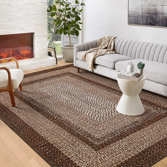 Modern Braided Print Washable Area Rug – Soft Low-Pile Non-Slip Carpet