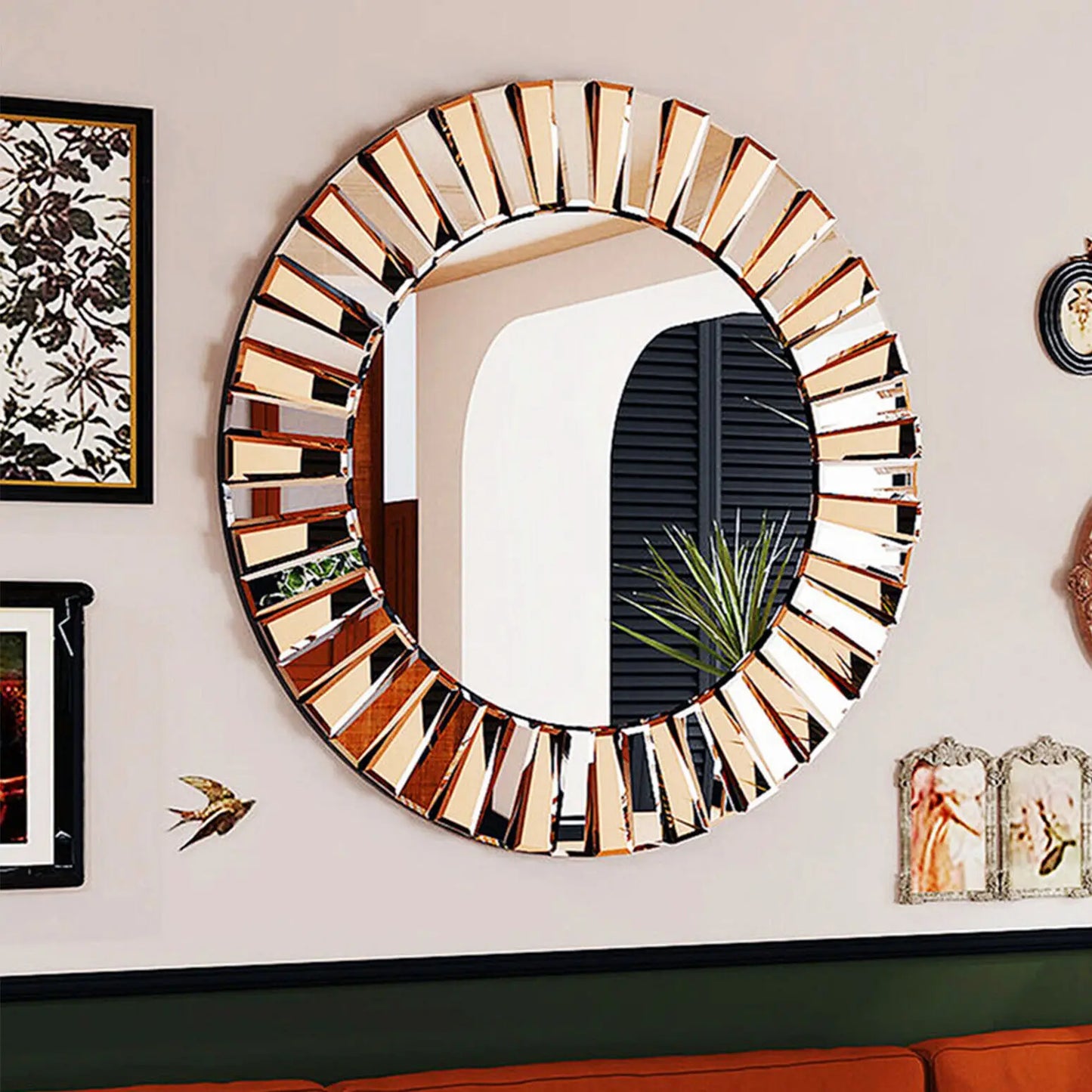 XL Round Wall Accent Mirror – 60cm or 80cm Sunburst Decorative Mirror for Entryway, Hallway, Bathroom, or Living Room