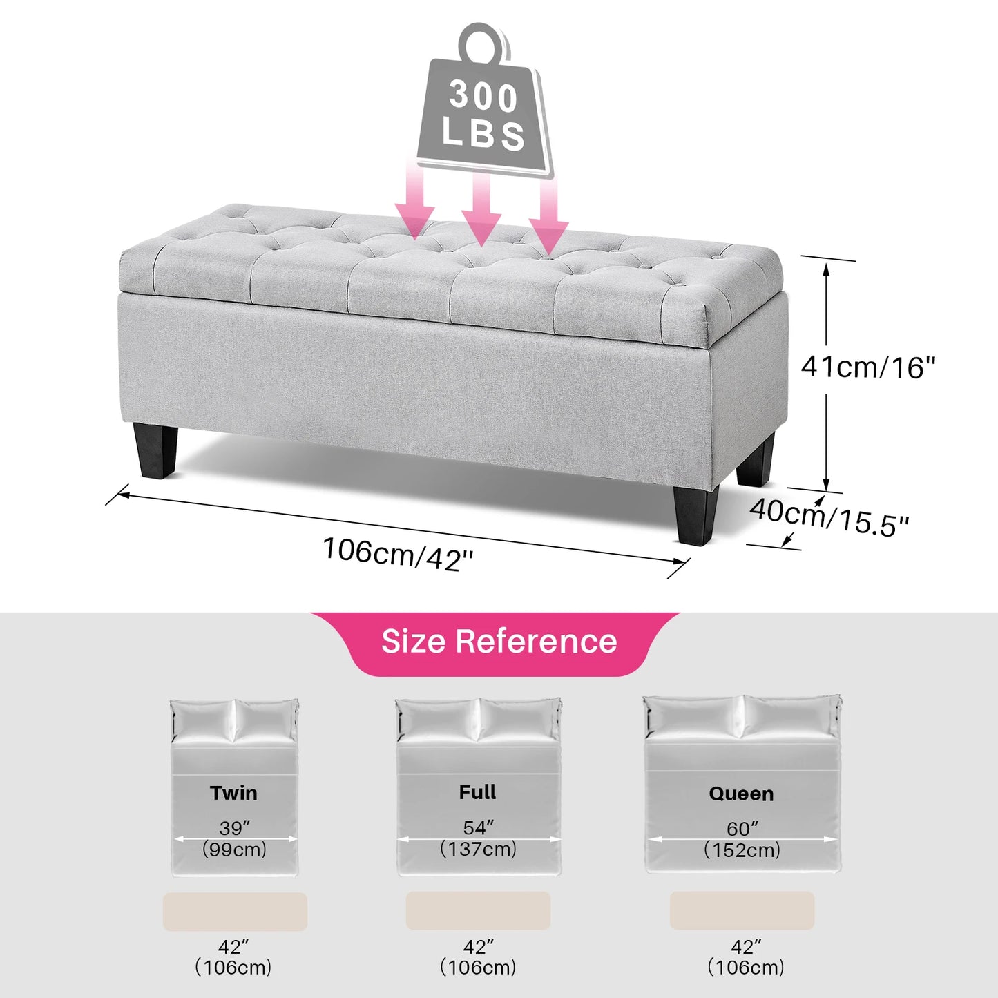Redlife 42” Tufted Storage Ottoman Bench – Elegant & Functional