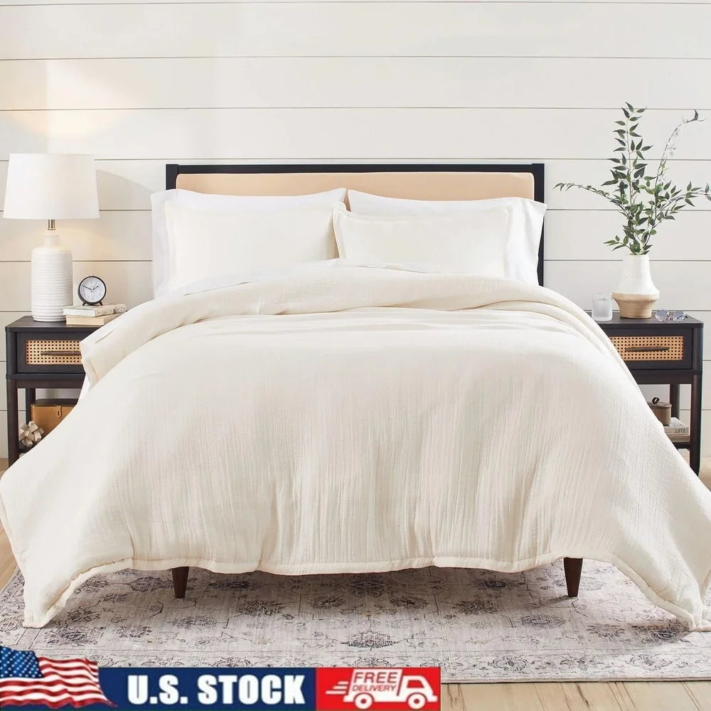 3-Piece Cream Gauze Comforter Set – Full/Queen, Soft & Machine Washable