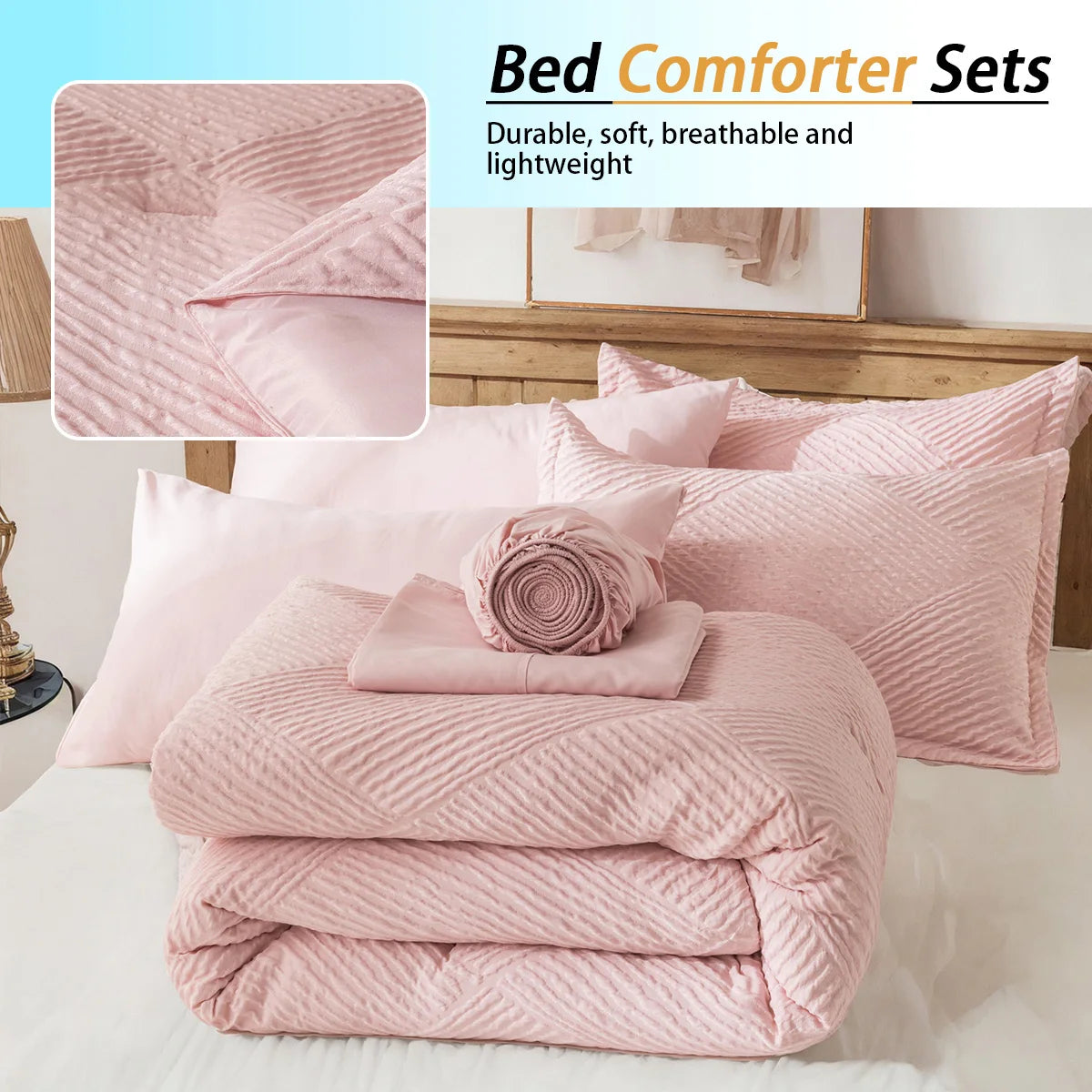 Luxury Striped Checkered 7-Piece Bedding Set – Ultra-Soft Microfiber Comforter Set