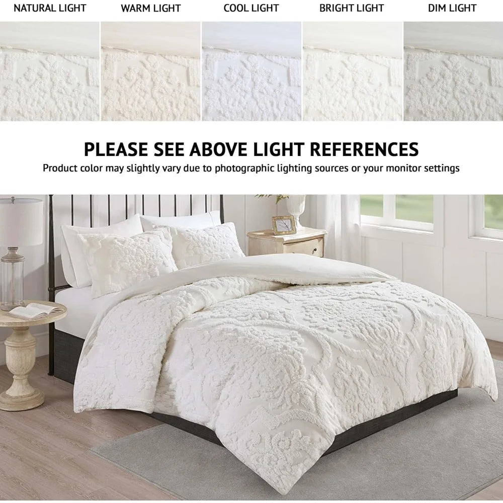 Tufted Chenille Cotton Duvet Cover Set – Modern Luxe All-Season Bedding, King