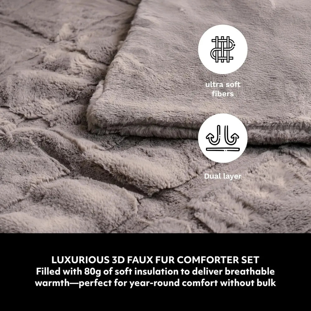 Luxury Faux Fur Comforter Set – Queen Size, Ultra Soft 3-Piece Bedding ❄️🛏️
