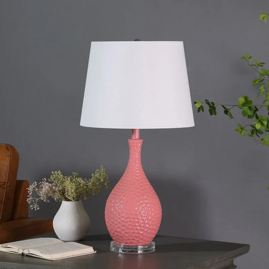 28-Inch Pink Table Lamp – Mid-Century Modern Resin Lamp with White Shade