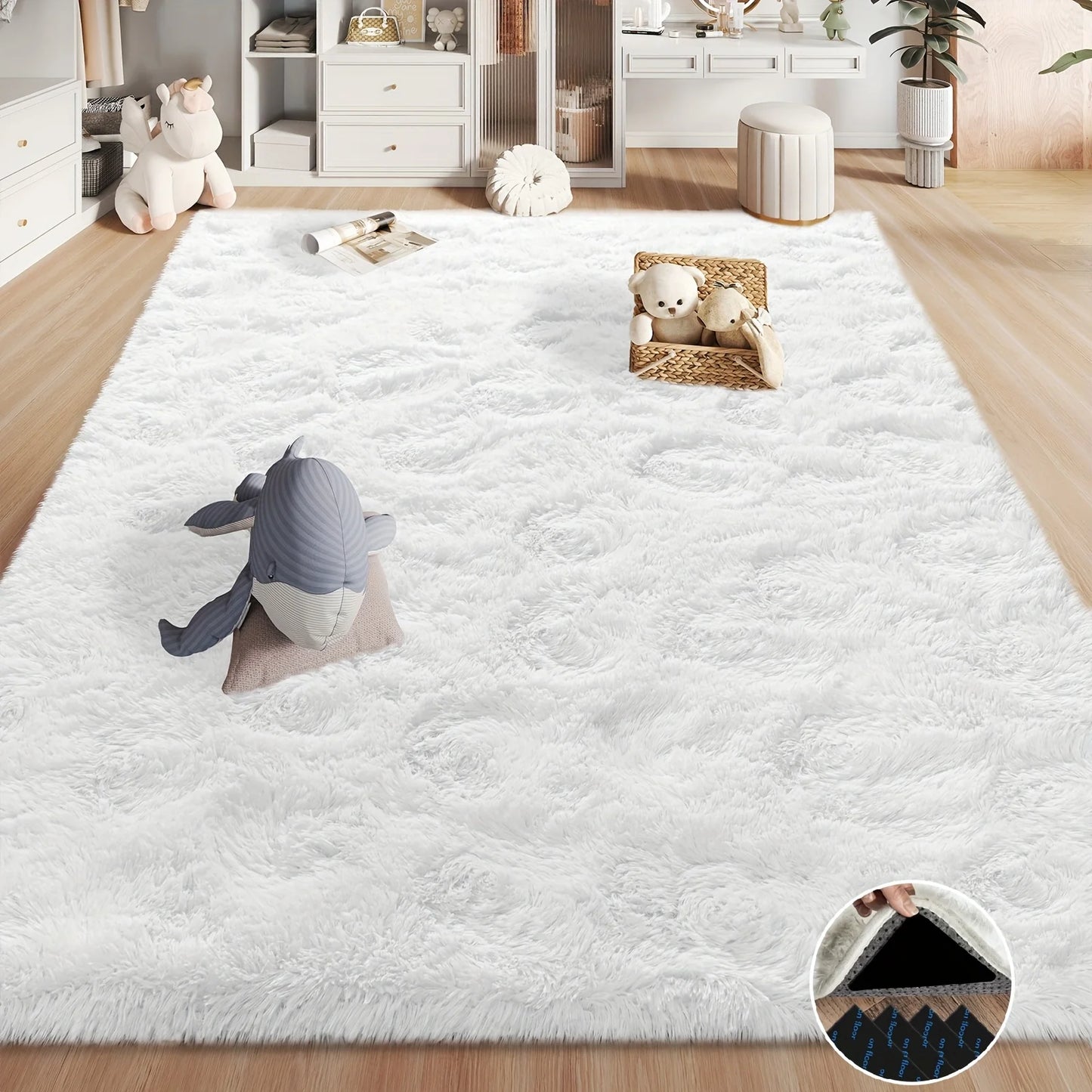 White Fluffy Shag Rug Luxury Plush Non-Slip Carpet for Living Room Bedroom Nursery