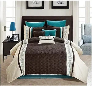 7-Piece Embroidered Oversized Comforter Set – Elegant Purple & Grey All-Season Bedding