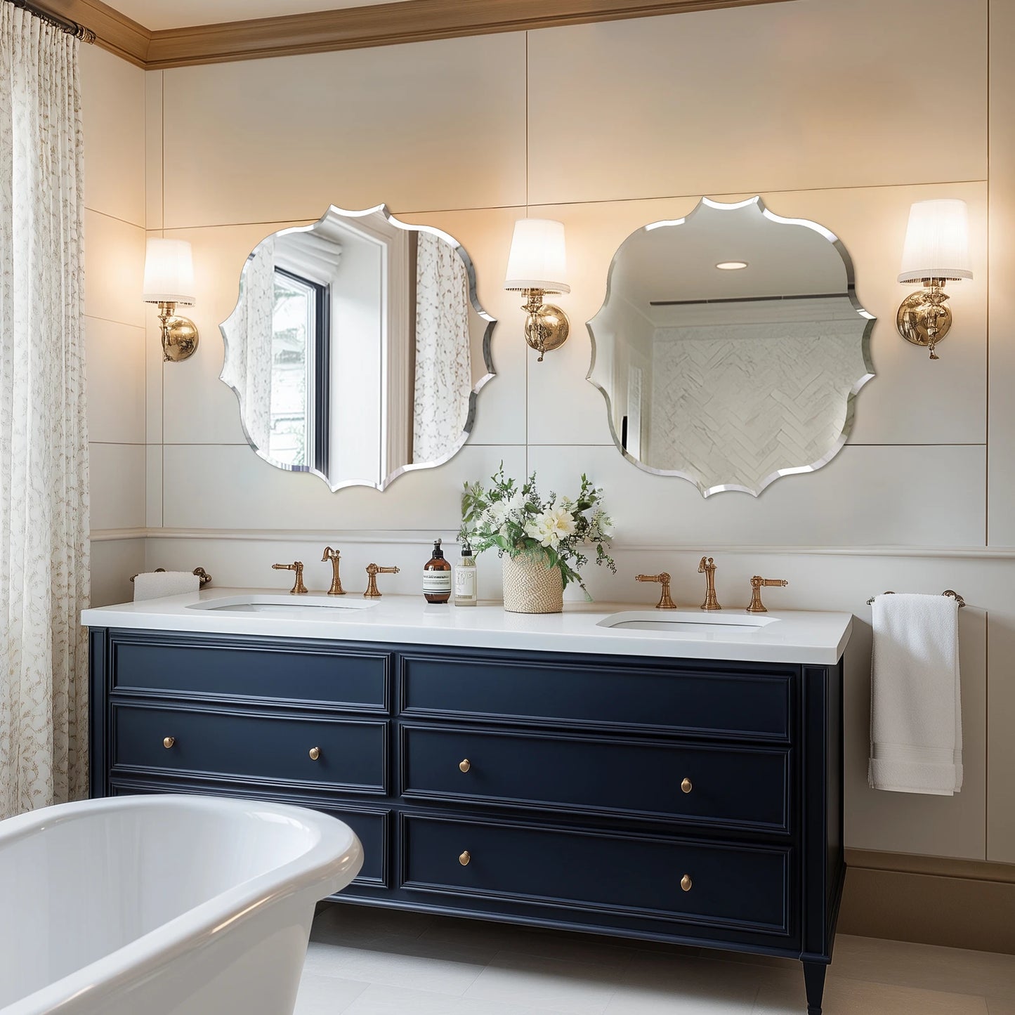 Simplity Beveled Irregular Wall Mirror – Frameless Modern Glass Mirror for Bathroom, Living Room, or Entryway