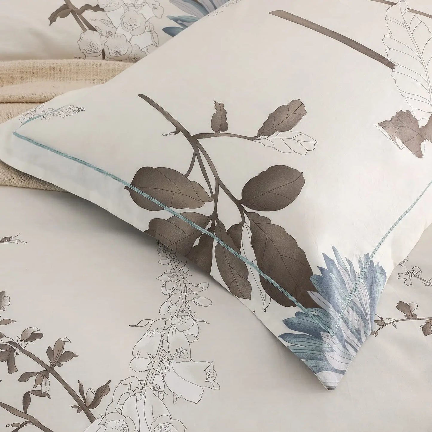 Floral Cotton Comforter Set – 600 Thread Count Down Alternative Bedding with Botanical Branch Design