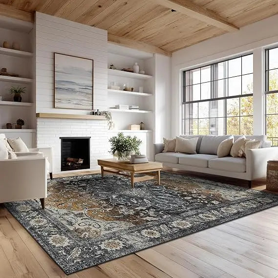 8x10 Washable Area Rug – Large Living Room Carpet, Soft Faux Wool with Non-Slip Backing