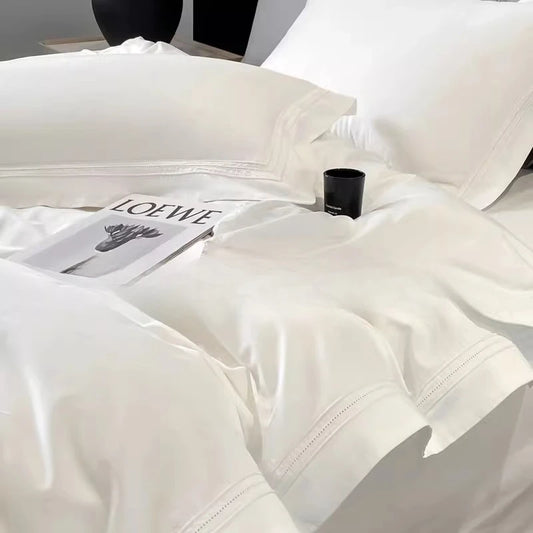 4-Piece 100% Cotton Bedding Set – High-End Hotel Duvet Cover, Solid Color