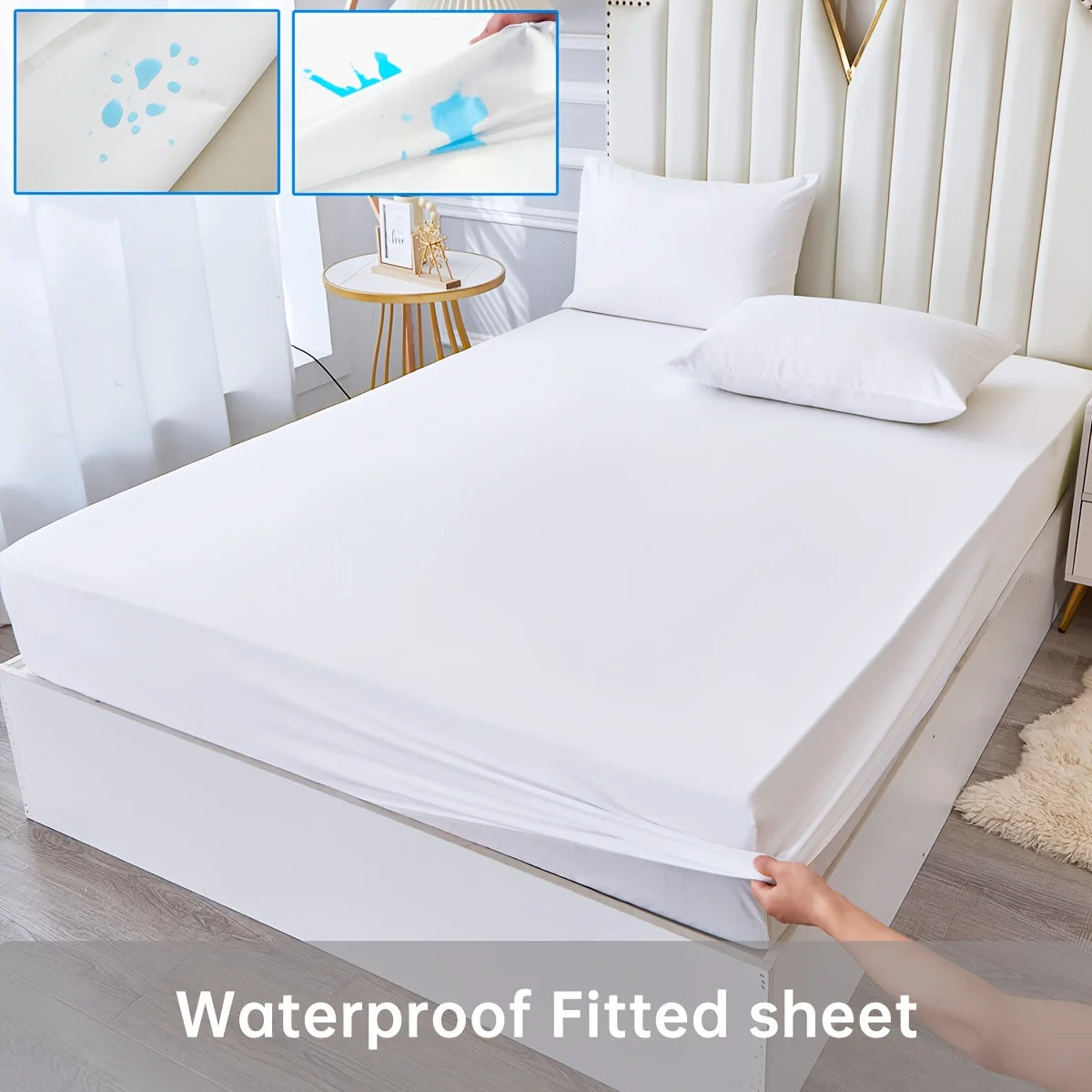 3/4-Piece Solid Bedding Set – Waterproof Fitted Sheet, Flat Sheet & Pillowcases