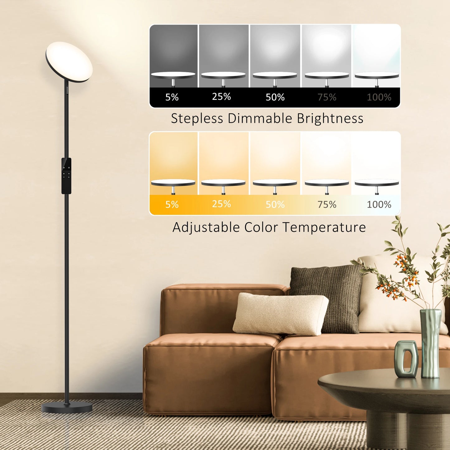 70" LED Torchiere Floor Lamp with Remote Control – Modern Adjustable Ambient Lighting