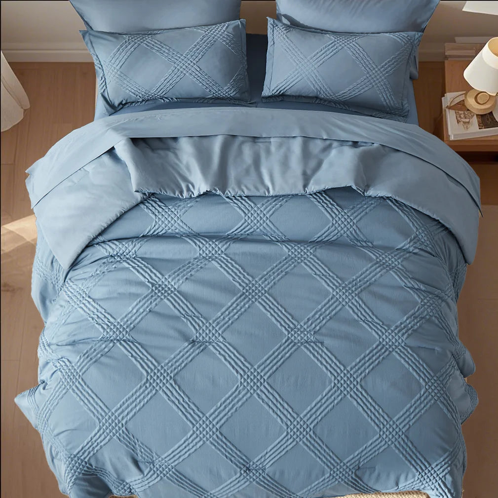 7-Piece Luxury Quilted Comforter Set – Solid Color All-Season Bedding