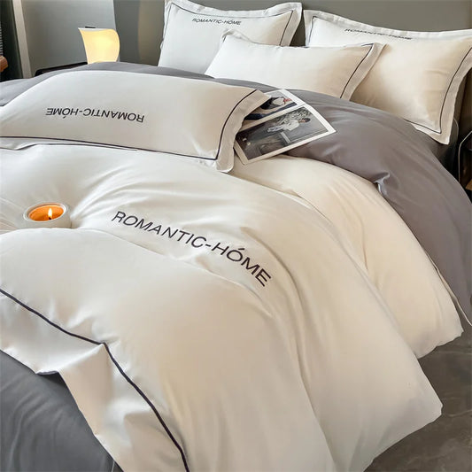 Cotton Bedding Set – Duvet Cover, Bed Sheet & Pillowcases, Solid Color