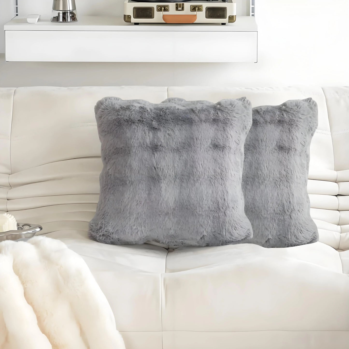 Faux Fur Pillow Covers – Set of 2, 18x18” Plush Decorative Cases