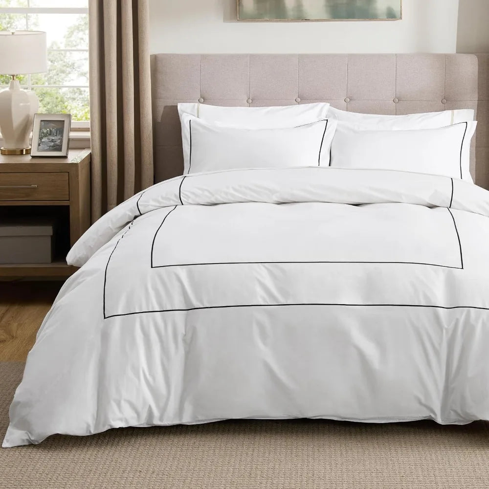 Bedsure Luxury Hotel Duvet Cover – Queen Size  100% Cotton Embroidery | Soft, Breathable, Hotel-Style Bedding | 90" x 90"