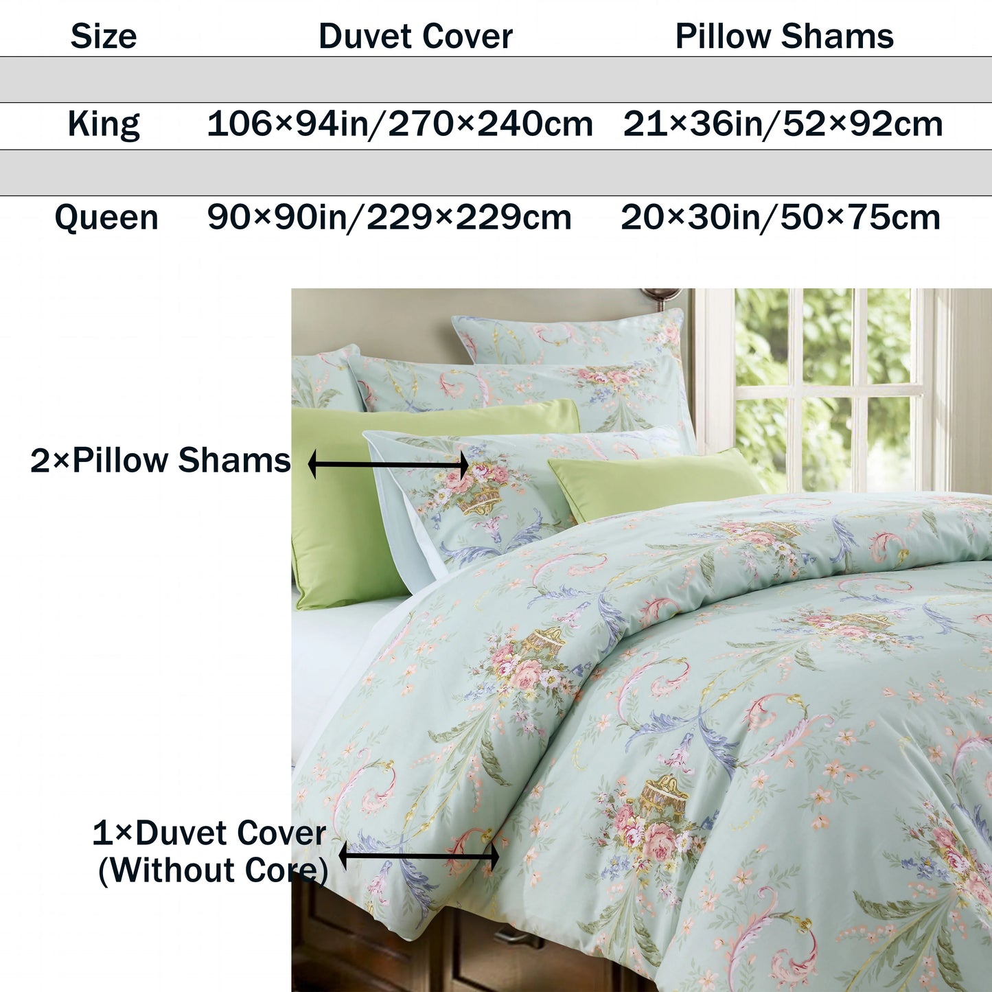 3-Piece 600TC Egyptian Cotton Duvet Cover Set Soft Breathable Floral Bedding