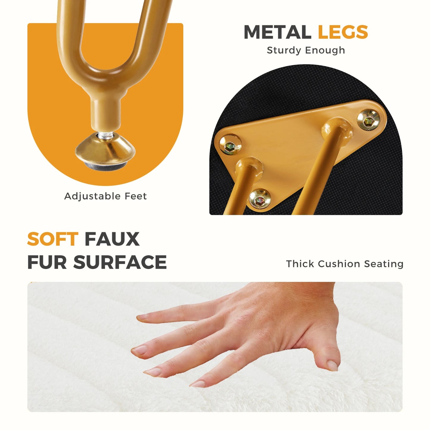 Faux Fur Hidden Storage Stool & Ottoman – Padded Makeup Chair with Metal Legs