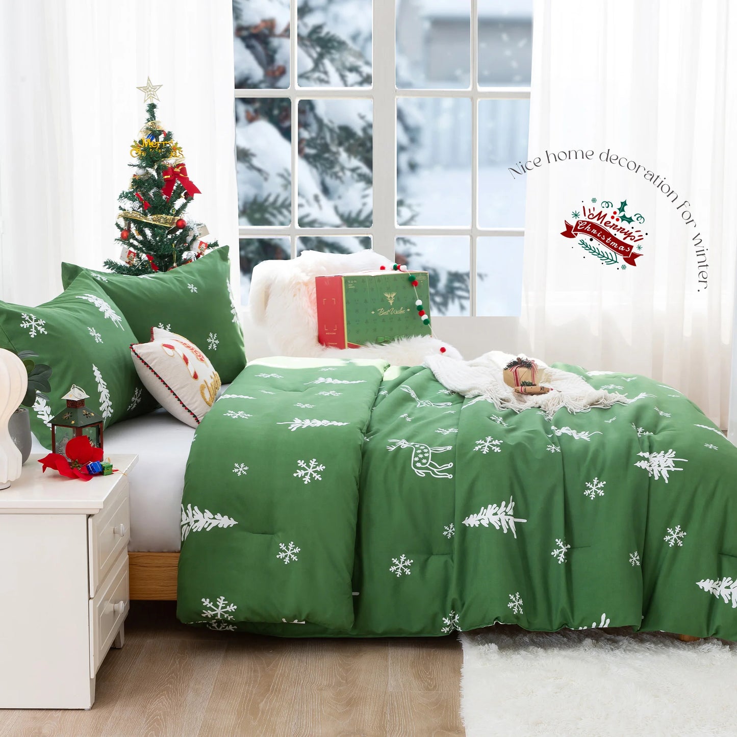 Soft Polycotton Christmas Comforter Set – Christmas Tree & Snowflake