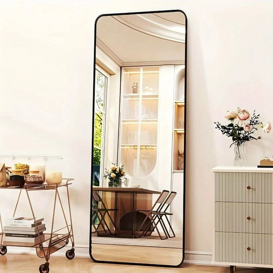 59" Full-Length Standing Mirror – Rounded Corners, Black Frame