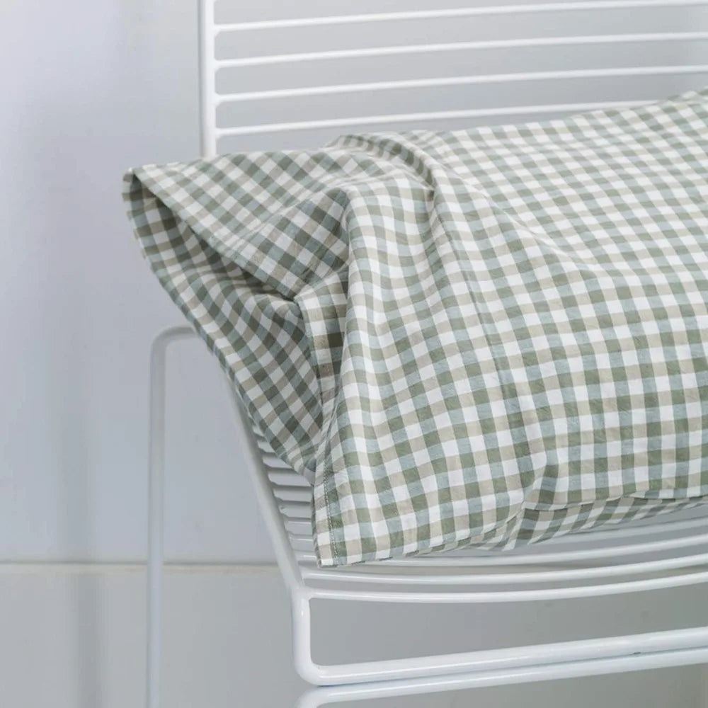 Green Gingham King Size Duvet Cover Set – 3 Piece  100% Cotton | Washed for Softness | Plaid Bedding with Zip Closure