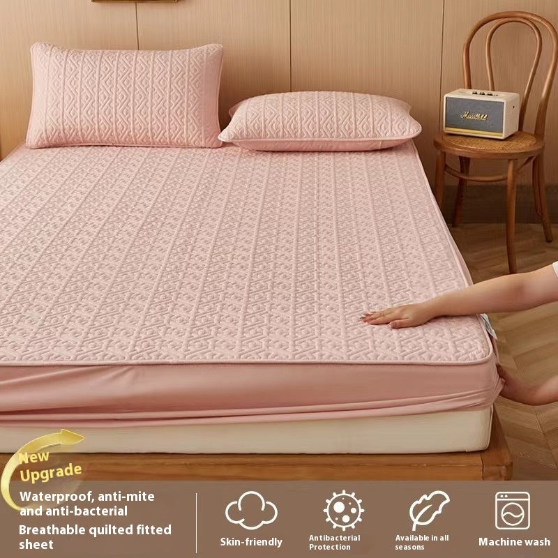 Quilted Fitted Sheet – Single-Piece Antibacterial Fiber, Thick & Soft